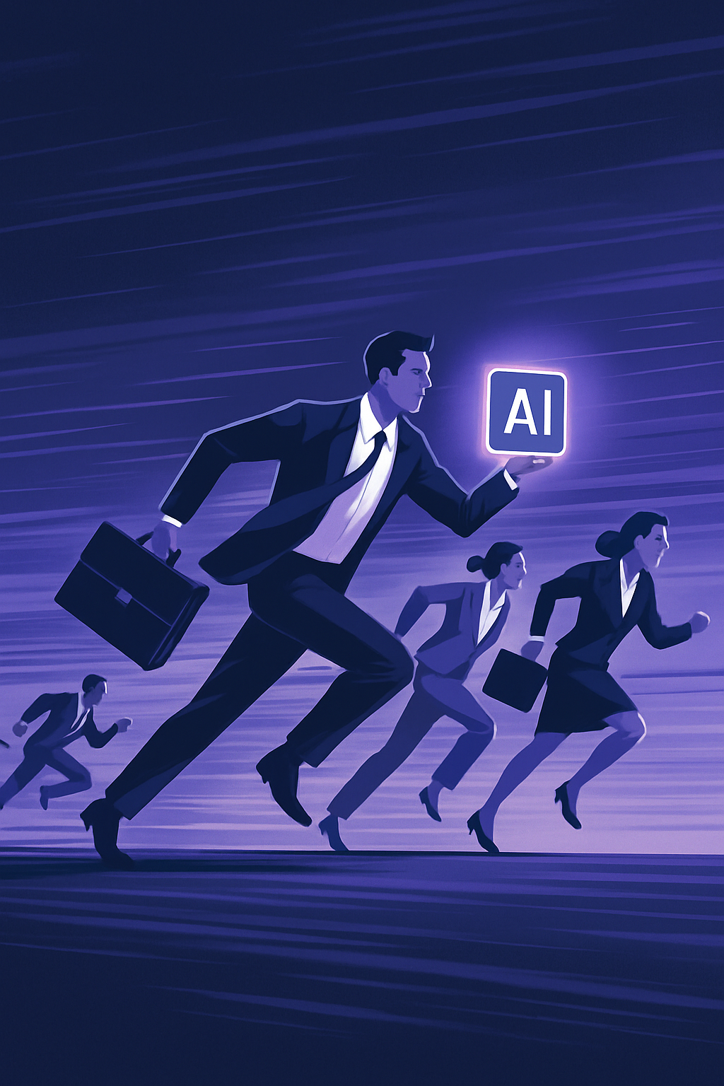 Business professionals running with urgency
